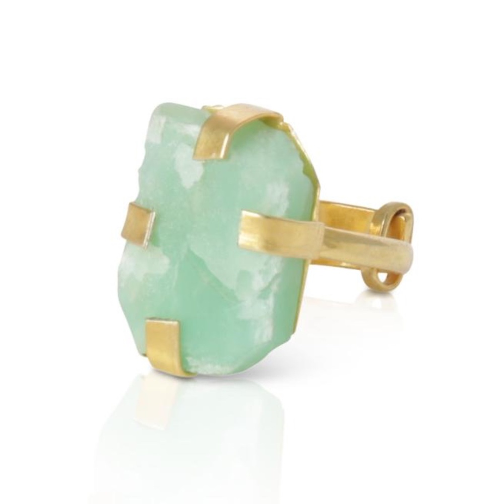 Adjustable Raw stone green chalcedony ring